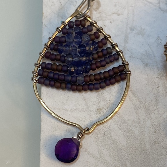 Purple and Gold Beaded Earrings VANNUCCI LTD - Picture 2 of 3